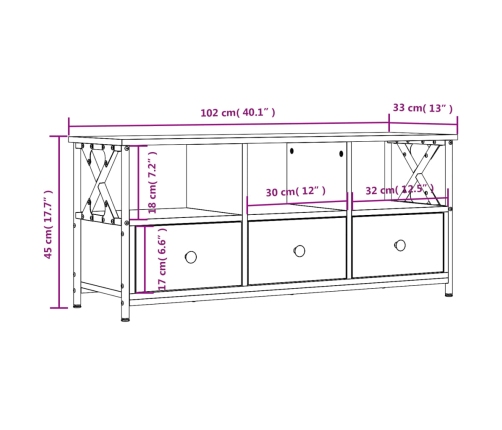 Mueble de TV hierro y madera contrachapada negro 102x33x45 cm