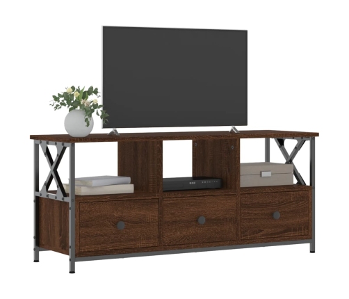 vidaXL Mueble TV hierro madera contrachapada roble marrón 102x33x45 cm