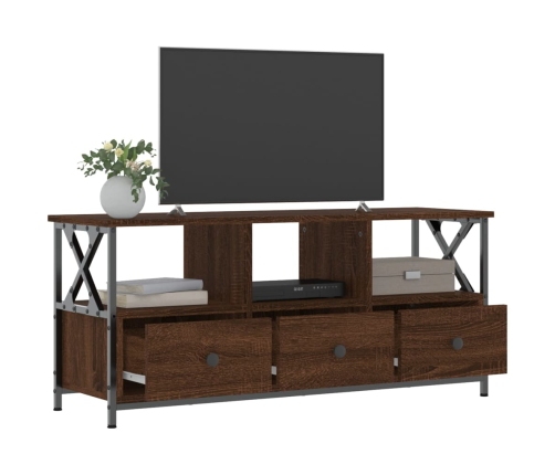 vidaXL Mueble TV hierro madera contrachapada roble marrón 102x33x45 cm