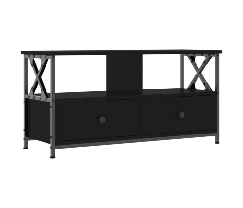 vidaXL Mueble de TV hierro y madera contrachapada negro 90x33x45 cm