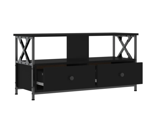 vidaXL Mueble de TV hierro y madera contrachapada negro 90x33x45 cm