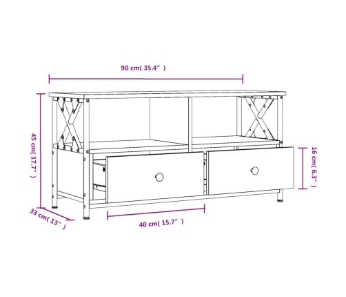 vidaXL Mueble de TV hierro y madera contrachapada negro 90x33x45 cm