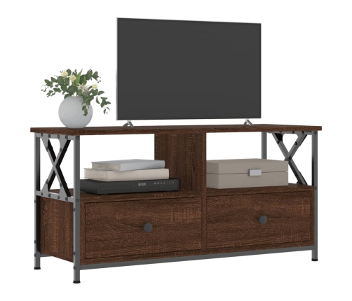 Mueble TV hierro y madera contrachapada roble marrón 90x33x45cm