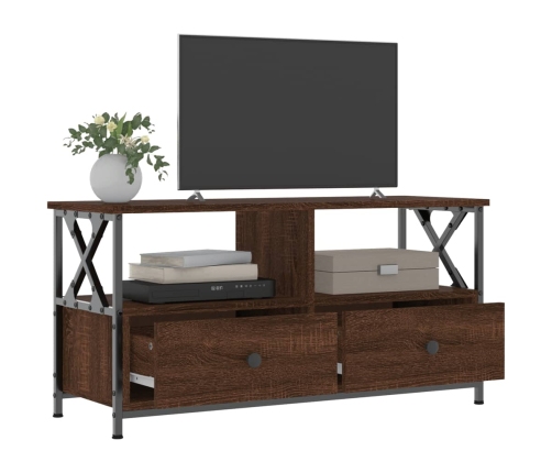 Mueble TV hierro y madera contrachapada roble marrón 90x33x45cm