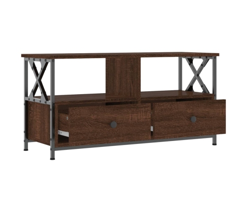 Mueble TV hierro y madera contrachapada roble marrón 90x33x45cm