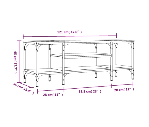 Mueble de TV hierro y madera contrachapada negro 121x35x45 cm