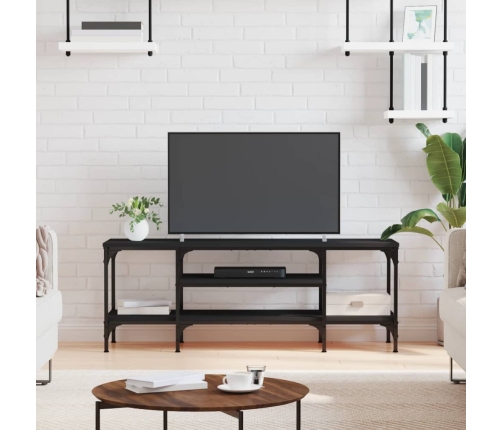 Mueble de TV hierro y madera contrachapada negro 121x35x45 cm