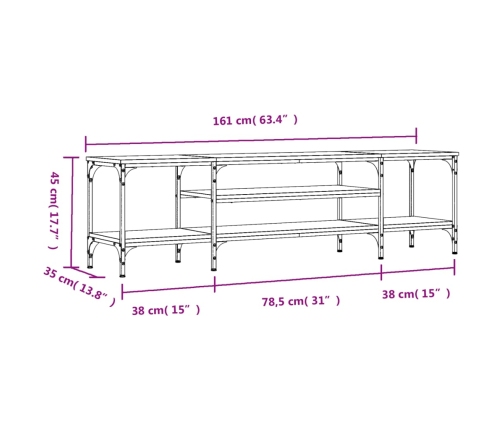 Mueble TV hierro y madera contrachapada gris Sonoma 161x35x45cm