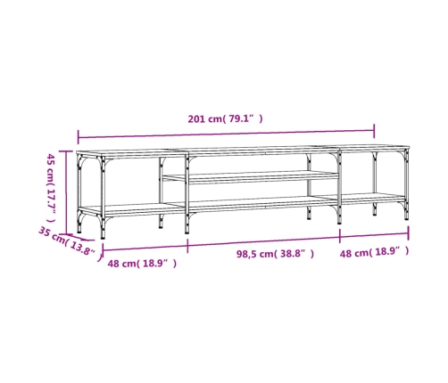 Mueble TV madera ingeniería y hierro negro 201x35x45 cm