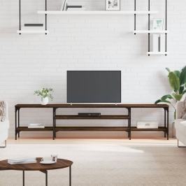 Mueble TV madera ingeniería y hierro marrón roble 201x35x45 cm