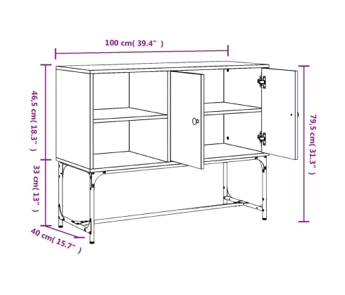 Aparador de madera de ingeniería gris Sonoma 100x40x79,5 cm