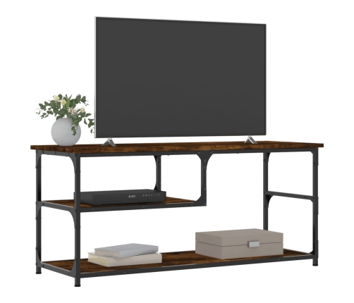 Mueble de TV contrachapada y acero roble ahumado 103x38x46,5 cm