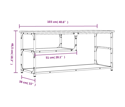 Mueble de TV contrachapada y acero roble ahumado 103x38x46,5 cm