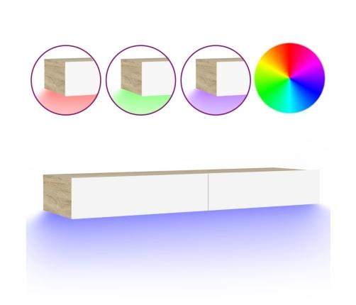 Mueble de TV con luces LED blanco y roble Sonoma 120x35x15,5 cm