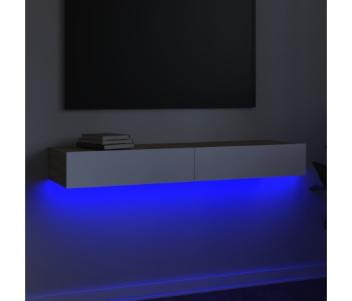 Mueble de TV con luces LED blanco y roble Sonoma 120x35x15,5 cm