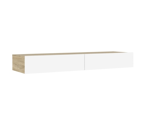 Mueble de TV con luces LED blanco y roble Sonoma 120x35x15,5 cm