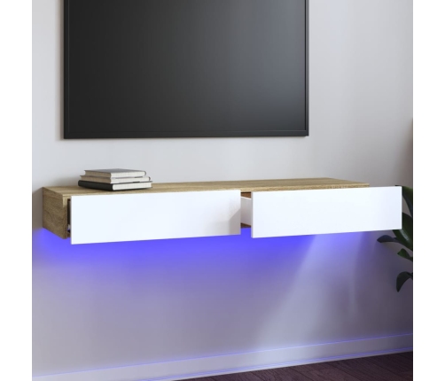 Mueble de TV con luces LED blanco y roble Sonoma 120x35x15,5 cm