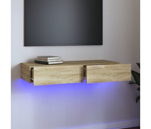 Mueble de TV con luces LED roble Sonoma 90x35x15,5 cm