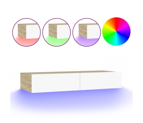 Mueble de TV con luces LED blanco y roble Sonoma 90x35x15,5 cm