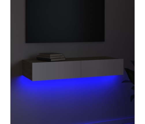 Mueble de TV con luces LED blanco y roble Sonoma 90x35x15,5 cm