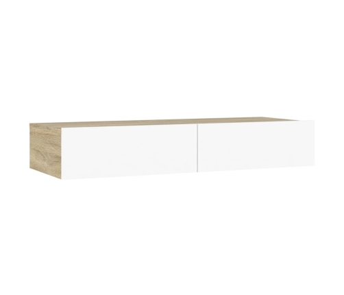 Mueble de TV con luces LED blanco y roble Sonoma 90x35x15,5 cm