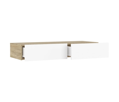 Mueble de TV con luces LED blanco y roble Sonoma 90x35x15,5 cm