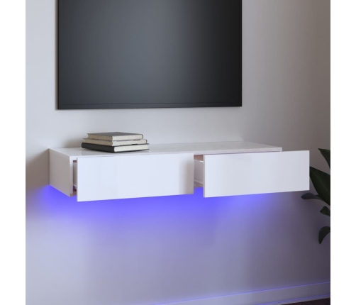 Mueble de TV con luces LED blanco brillante 90x35x15,5 cm