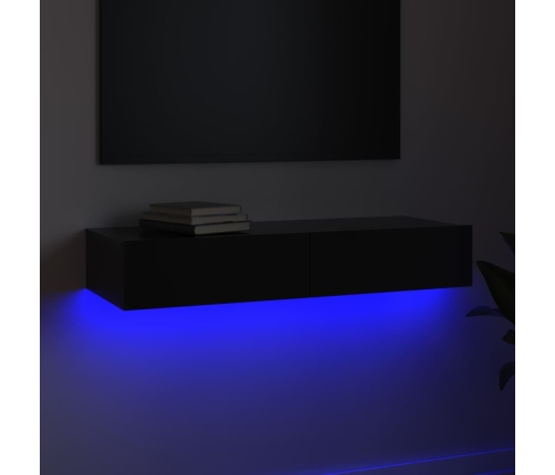 Mueble para TV con luces LED negro brillante 90x35x15,5 cm