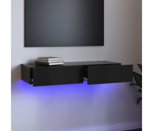 Mueble para TV con luces LED negro brillante 90x35x15,5 cm