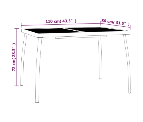 Mesa de jardín malla de acero gris antracita 110x80x72 cm