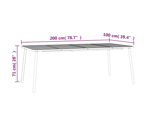 Mesa de jardín acero gris antracita 200x100x71 cm