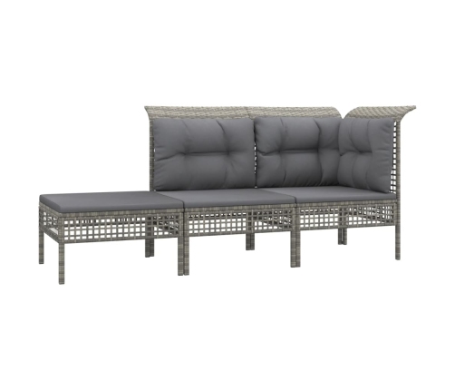 Set de muebles de jardín 3 pzas y cojines ratán sintético gris