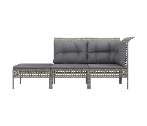 Set de muebles de jardín 3 pzas y cojines ratán sintético gris