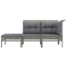 Set de muebles de jardín 3 pzas y cojines ratán sintético gris