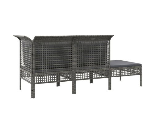 Set de muebles de jardín 3 pzas y cojines ratán sintético gris