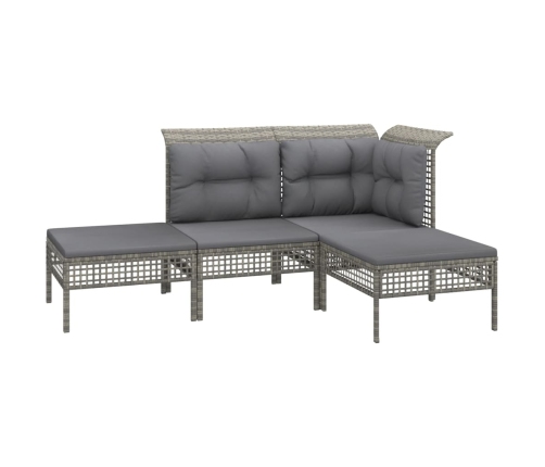 Set de muebles de jardín 4 pzas y cojines ratán sintético gris