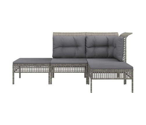 Set de muebles de jardín 4 pzas y cojines ratán sintético gris