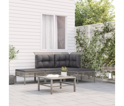 Set de muebles de jardín 4 pzas y cojines ratán sintético gris