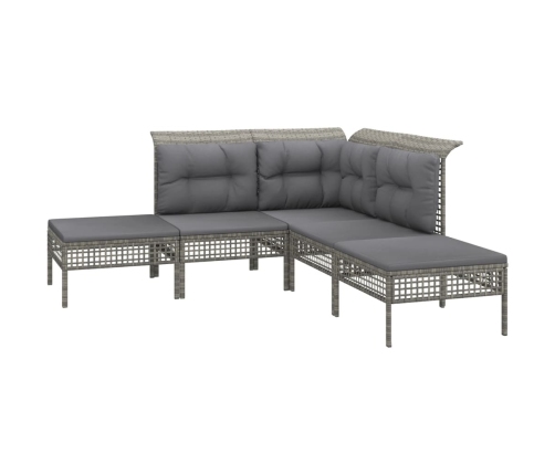 Set de muebles de jardín 5 pzas y cojines ratán sintético gris