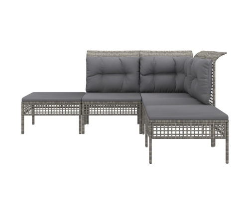 Set de muebles de jardín 5 pzas y cojines ratán sintético gris