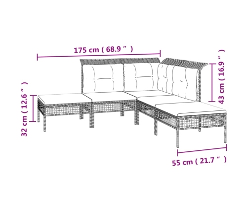 Set de muebles de jardín 5 pzas y cojines ratán sintético gris