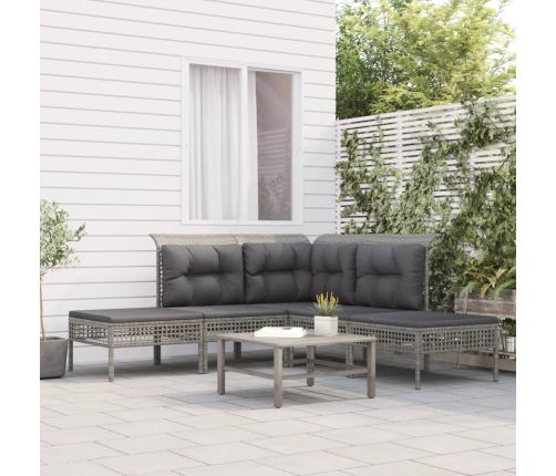 Set de muebles de jardín 5 pzas y cojines ratán sintético gris