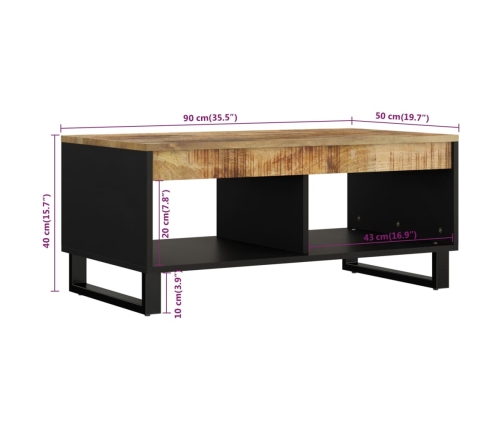 Mesa de centro de madera maciza mango 90x50x40 cm