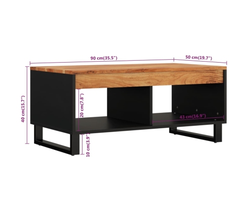 Mesa de centro de madera maciza de acacia 90x50x40 cm