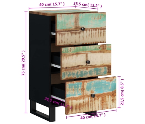 Aparador con 3 cajones madera maciza reciclada 40x33,5x75 cm