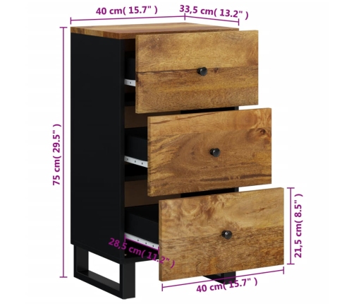 Aparador con 3 cajones hierro madera maciza mango 40x33,5x75 cm