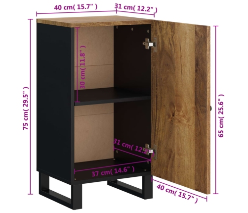 Aparador con puerta madera maciza de mango 40x31x75 cm