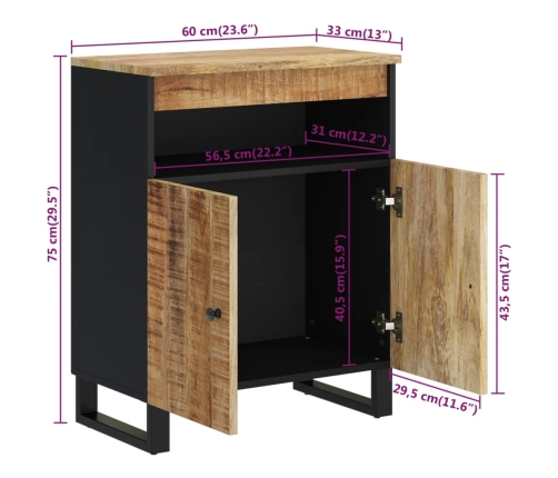 Aparador con 2 puertas madera maciza de mango 60x33x75 cm