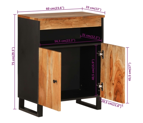 Aparador con 2 puertas madera maciza de acacia 60x33x75 cm