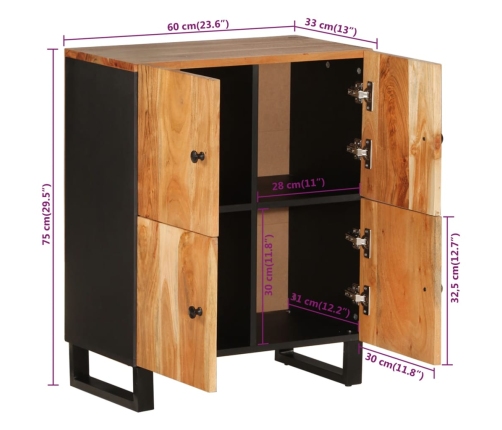 Aparador con 4 puertas madera maciza de acacia 60x33x75 cm